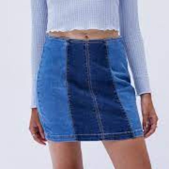 PacSun Dual Blue Panel Denim Mini Skirt - Picture 1 of 2